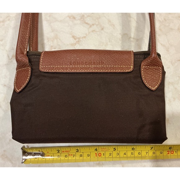Longchamp Tote Bag Brown Leather Trim Logo Nylon Travel Shopping Shoulder - Picture 12 of 14